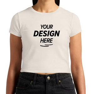 T-shirt court côtelé basique pour femme, à manches courtes, col rond, coupe ajustée, uni, extensible, léger, pour le quotidien - Product Image 4