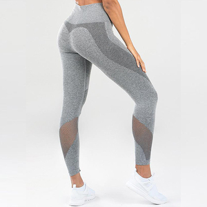 Leggings de Yoga de Cintura Alta y Longitud Completa, Grises, con Malla, Sin Costuras, de Spandex y Nailon, Elásticos en Cuatro Direcciones, Ecológicos - Product Image 2