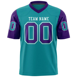 Maillot de football américain personnalisé, col en V, manches courtes, impression sublimée, nom de l'équipe, numéro 00, violet turquoise, évacuation de l'humidité, adulte - Product Image 3