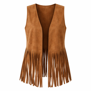 Chaleco Hippie con Flecos Marrones al por Mayor para Mujer - Diseño Personalizado Disponible Directamente del Fabricante - Product Image 1