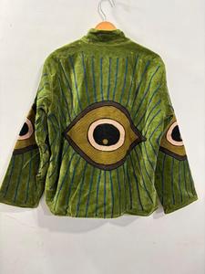 Indian Handmade Embroidered <b>Vintage</b> Unisex Velvet Eco-Friendly Quick Dry Single Button Eye Pattern Full Sleeve Stand <b>Jacket</b> - Product Image 2