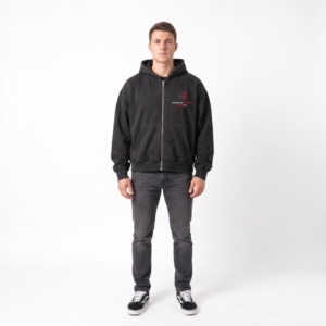 <b>Y2K</b> Gothic Zip Up Hoodie Detachable Hood Trim Graphic Print Oversized Unisex <b>Streetwear</b> Custom Wholesale Low MOQ - Product Image 2