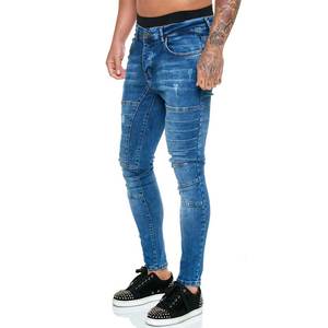 Jean en denim délavé coupe slim pour homme, taille haute, couleur unie, poids moyen, idéal pour l'automne - Product Image 3