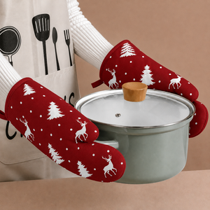 New Christmas Collection <b>Red</b> Color Oven Mitt printed Design 100% OEM Promotional Oven Mitts for Christmas.. - Product Image 1
