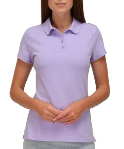 Polo pour femme en coton piqué, couleur unie lavande, manches courtes, coupe classique, tissu tricoté, ODM OEM - Product Image 1
