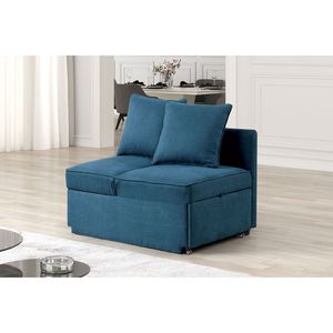 Silla convertible de tela azul para sala de estar con almohadas ajustables para reposacabezas, muebles funcionales de 1 pieza - Product Image 2