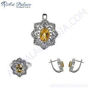 ชุดเครื่องประดับเงินเซอร์โคเนียทรงลูกบาศก์ & ซิทรีนที่งดงาม - Product Image 1