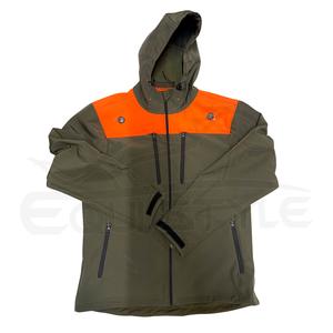 <b>Mens</b> Olive Green Softshell <b>Jacket</b> with Orange Panel Unisex Sport <b>Utility</b> OEM Hooded Waterproof Windproof Outdoor Hunting <b>Jackets</b> - Product Image 2