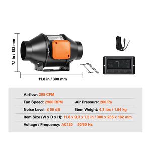 Ventilador de conducto en línea de 4 pulgadas con motor EC silencioso de 205 CFM, controlador de temperatura y humedad, y ventilador de escape con refuerzo de refrigeración - Product Image 3