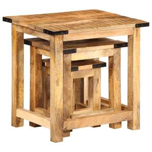 Ensemble de 3 tables d'appoint gigognes en bois naturel avec accents noirs pour la décoration du salon et des espaces de vie - Product Image 6