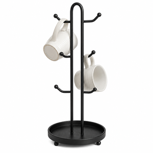Rustic Metal Mug Holder Stand With Curved Hooks Double Tier Kitchen <b>Storage</b> Rack For Mugs Countertop Display On Sale - Product Image 5