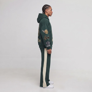 Ensemble de survêtement pour homme avec sweat à capuche zippé et pantalon de survêtement, coupe ample, style streetwear, 100% coton molletonné, deux pièces - Product Image 3