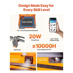 Macchina per Incisione e Taglio Laser 20W, 7000 mm/min, 11,8 x 11,8 cm, con Involucro, Alta Velocità e Alta Precisione - Product Image 3