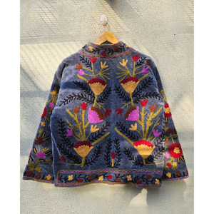 Women's Embroidered Suzani Bomber <b>Jacket</b> Floral <b>Pattern</b> Cotton Blend Short Sleeve Vintage Boho Outerwear New Velvet gift for her - Product Image 6