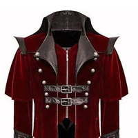 Manteau Rouge Gothique Steampunk pour Homme en Velours de Haute Qualité avec Accents en Similicuir Vente en Gros Usine 2026