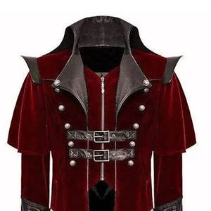 Manteau Rouge Gothique Steampunk pour Homme en Velours de Haute Qualité avec Accents en Similicuir Vente en Gros Usine 2026 - Product Image 4