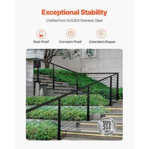 36x1x2 pollici cavo ringhiera in acciaio inox con fori ad angolo di 30 gradi e staffa curva orizzontale nero 1-Pack parti scala" - Product Image 3