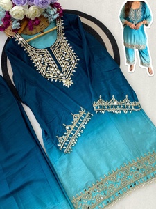 Dhwaja Export - Kurta/Kurti Pakistaní Tradicional para Mujer, de Seda Chinon con Bordado, Corte Recto, con Dupatta de Secado Rápido, para Bodas/Fiestas - Product Image 4