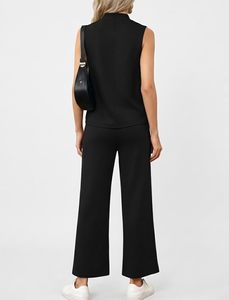 Womens Casual Tank and Trouser <b>Set</b> Lightweight Two Piece Outfit Soft Stretch Fabric Matching <b>Set</b> Elegant Comfortable Daily Wear - Product Image 6