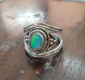 Natural Ethiopian <b>Opal</b> <b>Ring</b> 925 Sterling Silver Handmade <b>Ring</b> For Her Oval Cut Bezel Setting Classic Wedding Anniversary <b>Ring</b> - Product Image 6