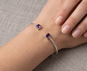Natural Geometric Shape <b>Amethyst</b> Gemstone 925 Solid Sterling Silver Handmade Children's Cuff <b>Bracelets</b> Jewelry for Anniversary - Product Image 6