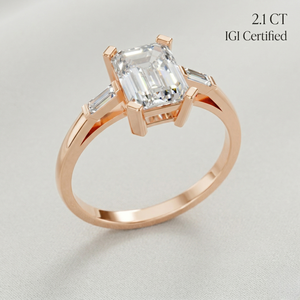 แหวนเพชรทรงบาแก็ตต์สีมรกต 2 กะรัต ได้รับการรับรองจาก IGI เพชรเพาะเลี้ยงในห้องปฏิบัติการ ตัวเรือนทองคำแท้ 9k ดีไซน์ทันสมัย ของขวัญสำหรับผู้หญิงในงานปาร์ตี้ - Product Image 1