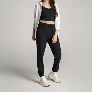 Women's Black Fleece Knitted Drawstring Ankle-Length Pants High Waist Elastic Waist Casual Solid Color Breathable Pants - Product Image 1