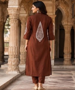 Cotton Embroidered Ankle-Length <b>Kurta</b> Set <b>Women</b> Traditional Indian Pakistani Style Casual Wear Loose Fit 86833 SHAGUN - Product Image 2