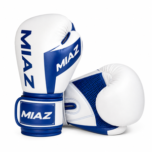 Guantes de Boxeo MIAZ Blancos y Azules de Cuero Transpirable y Ligero con Cierre para Entrenamiento de Adultos, Precio al por Mayor, Precio Económico, OEM - Product Image 1