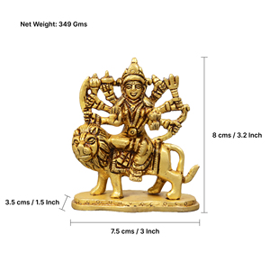 Escultura Artesanal de la Diosa Durga en Latón, 3 Pulgadas, Tono Dorado, Figura de Divinidad Hindú Montada en un León, para Regalo o Decoración - Product Image 2