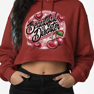 Women's <b>Red</b> <b>Cropped</b> Hoodie With Cherry Heart Print Casual Cotton Sweatshirt Autumn Wear - Product Image 6