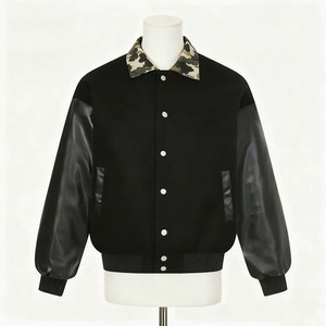 เสื้อแจ็คเก็ตวาร์ซิตี้สีดำสำหรับผู้ชาย คอปกแบบลายพราง แขนหนัง PU ติดกระดุม สวมใส่สบายๆ ในฤดูใบไม้ร่วง - Product Image 3