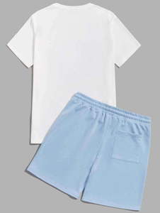 Nouvel ensemble 2 pièces T-shirt et short pour homme, style décontracté chic, respirant, en polyester/coton, uni, streetwear, brodé et sérigraphié - Product Image 4