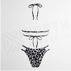 Ensemble de bikini à imprimé géométrique pour femmes, haut croisé à bretelles avec bas de string à cordon de serrage, maillot de bain extensible en spandex et polyester - Product Image 2