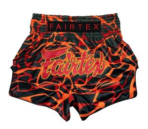 Shorts de Muay Thai Fairtex unisexe, noir, motif flamme orange, polyester durable 140g, toutes saisons - Product Image 4