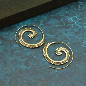 Gold Brass Spiral Hoop <b>Earrings</b> Tribal <b>Threader</b> Jewelry - Product Image 2
