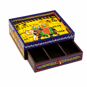 Handcrafted Wooden Elephant Printed <b>Storage</b> <b>Box</b> with Drawer | Decorative Organizer <b>Box</b> | Traditional Indian Hand-Painted Wooden - Product Image 4