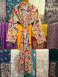 Floral Cotton Kimono <b>Robe</b> Oversized Kaftan Lounge Wear Vacation CoverUp New Print Kimono <b>Robe</b> - Product Image 3