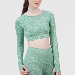 Haut court de sport pour femme de haute qualité, col rond doux, manches longues, coupe ajustée, compression, sexy, pour la gym - Product Image 2