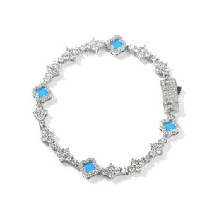 Bracelet tennis en argent 925 pour femme, diamants taille brillant ronds, motif floral, sertissage griffe, bijoux de mariage classiques à prix d'exportation - Product Image 3