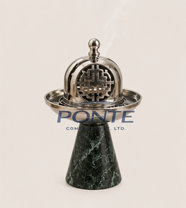 Mubkhar moderne en métal avec base en marbre vert, design arabesque élégant, brûleur d'encens Bakhoor pour la fragrance d'intérieur, diffuseur d'Oud. - Product Image 5