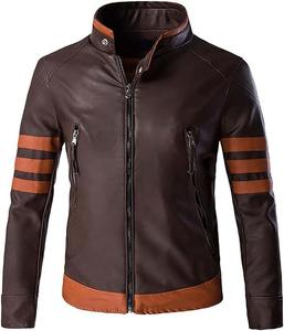 Veste en cuir polyester haut de gamme pour homme - 100 % polyester - Col montant à motifs patchwork - Veste d'hiver coupe-vent et respirante - Haute qualité - Product Image 1