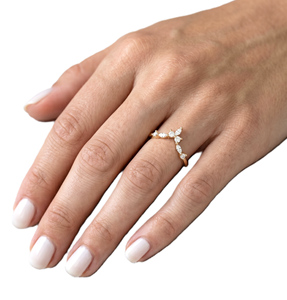 แหวนเพชรทรงมาร์คีส์และทรงกลมที่เพาะเลี้ยงในห้องปฏิบัติการ ทองคำแท้ 14K แหวนสัญญาแบบฝังเพชรทรงกรงเล็บ แหวนแต่งงานดีไซน์เรียบหรู แหวนโค้งมินิมอล - Product Image 6