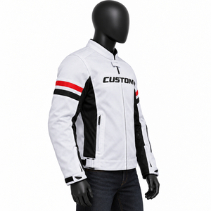 Chaqueta de Motociclista Blanca Personalizada para Hombre, Estilo Cuero Transpirable, Cierre de Cremallera Frontal, Cuello Ajustable, Otoño, Corte Regular - Product Image 5