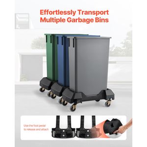 Carrello Sottile per Bidoni con 4 Ruote Bloccabili, Capacità di Carico 90 kg, per Contenitori da 60/85 Litri, Base a Rulli Resistente - Product Image 2