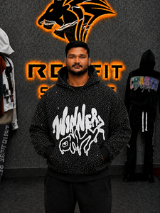 Sweat-shirt en molleton noir pour homme de qualité supérieure avec impression en relief « Winners Only », coupe oversize, style streetwear, vêtement d'hiver - Product Image 3