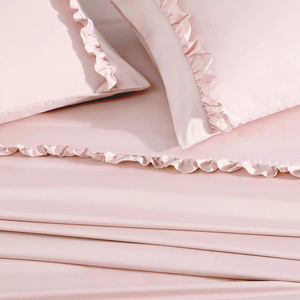 Natural Soft Woven French High Quality Bed Sheets <b>Set</b> with Solid Pattern Flat Fitted Sheet for Hotel Use - Product Image 5