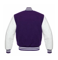 Blouson universitaire chauffant pour homme en laine d'hiver, avec broderie lettres violet et blanc sur le devant, style urbain, coupe droite, col en V, boutonné