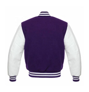 Chaqueta Varsity de Lana para Hombre, Invierno, con Letras Bordadas en Blanco y Morado, Estilo Urbano, Corte Regular, Cuello en V, Cierre de Botones, Resistente al Viento - Product Image 6