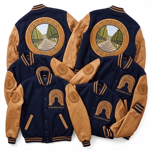 ผู้จัดจำหน่ายเสื้อผ้า เสื้อแจ็คเก็ต Varsity Letterman แขนหนัง ผ้าขนสัตว์ ปักลาย Topiary แบบเป็นทางการ ปักลายเรขาคณิต ปักลาย Yew สีน้ำตาล - Product Image 5